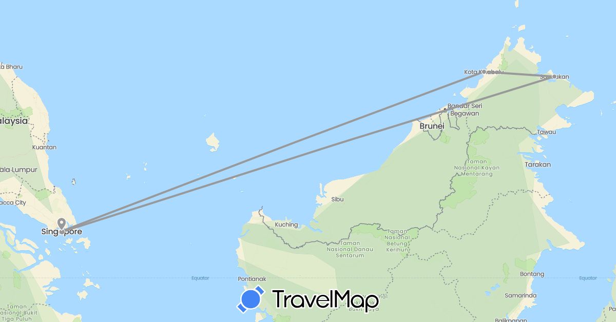TravelMap itinerary: driving, plane in Malaysia, Singapore (Asia)